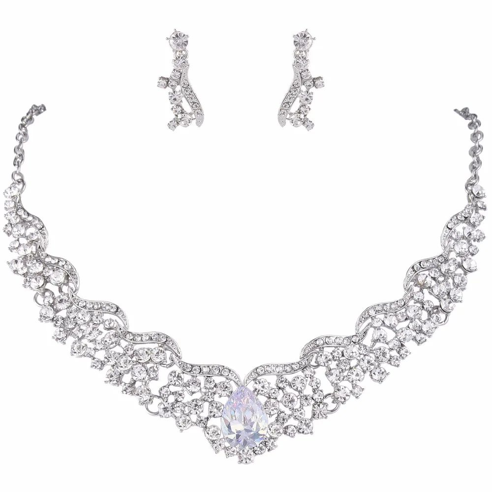 Bella Fashion Teardrop Bridal Necklace Earrings Cubic Zircon Austrian