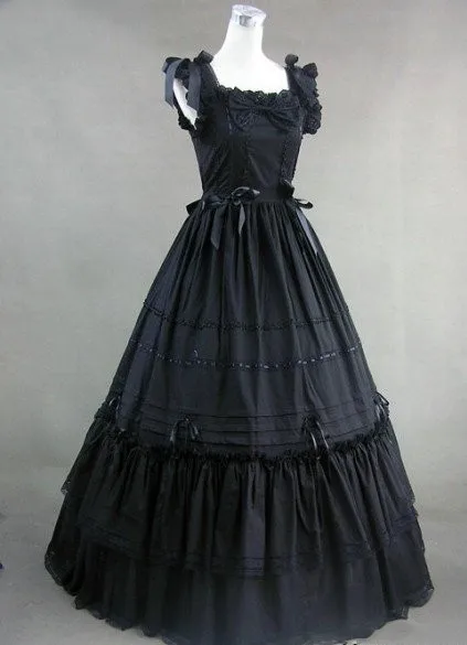 Может быть пользовательские Ретро Кружево черный хлопок без рукавов Ренессанс викторианской Готическая Лолита платье