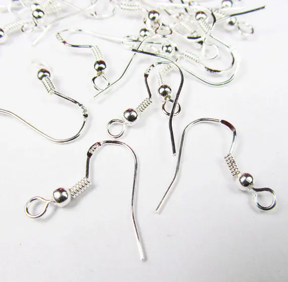 50pcs 925 Silver Earrings Hooks Clasp Earring Fittings with Coil Findings DIY Jewelry Making