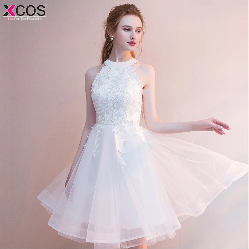 

Short Prom Dresses 2018 Sexy Halter White Prom Gown Formal Dress Women Occasion Party Dresses Robe De Soiree