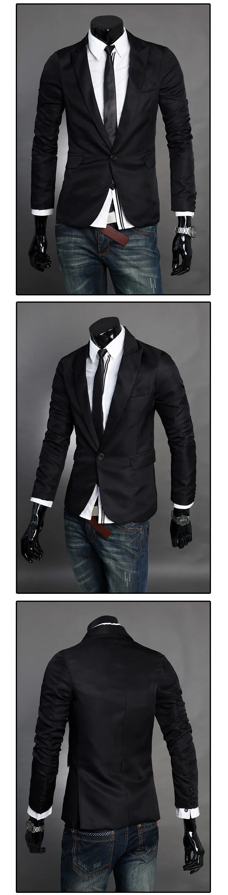 Men blazers Fashion Silm Fit Stylish Mens V Neck One Button Black Blazer Suit 2016 Spring Autumn Brand Business Coat Jacket (3)