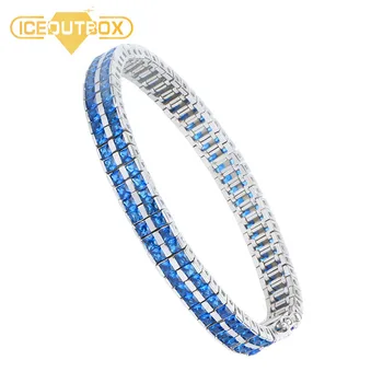 

Blue Crystal Bracelet& Bangles Fashion Square CZ Tennis Chain 100% 925 Sterling Silver Jewelry Blue Color Zircon With S925 Logo