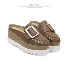 Квадратное зеркало туфли из лакированной кожи на плоской подошве Для женщин Повседневное обувь на толстой платформе