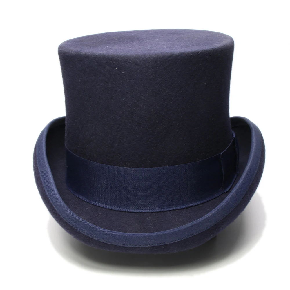 LUCKYLIANJI 4 размера Женская Мужская высокая круглая плоская шерстяная фетровая винтажная шляпа-котелок с высоким берцем