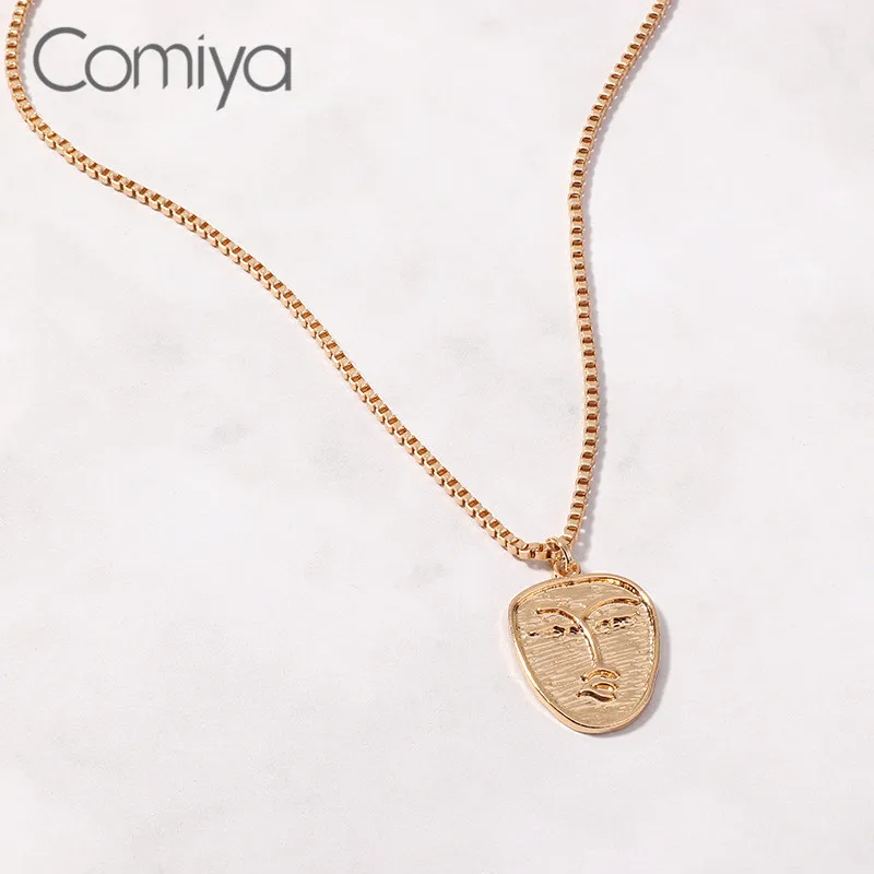 Длинное ожерелье Comiya золотого цвета с квадратным кулоном для лица, ювелирные аксессуары из цинкового сплава, корейское ожерелье для женщин, колье - Окраска металла: Родиевое покрытие