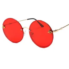 Винтажные Круглые Солнцезащитные очки для женщин/мужчин, трендовые зеркальные очки больших размеров, солнцезащитные очки в виде пчелы, роскошные брендовые розовые очки UV400, красные, желтые