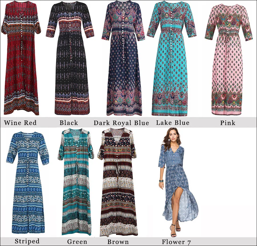 Gladiolus Boho Long Summer Dress Women Half Sleeve V Neck Button Print Floral Women Beach Dress 2019 Ladies Sexy Maxi Dresses (17)
