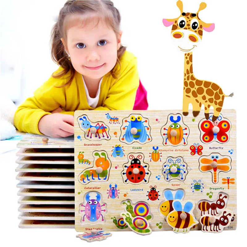 

Baby Toys Montessori Wooden Puzzle Hand Grab Board Set Educational Wooden Toy Cartoon Vehicle/ Marine Animal Puzzle Child Gifts
