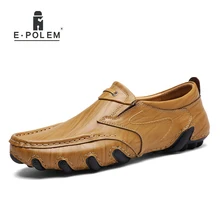 2017 Spring Autumn Casual Genuine Leather Breathable Men Shoes Han Style Tide Fashion Men Manual Waterproof Slip On Drive Shoes