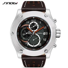 SINOBI Marque Sport Hommes montre bracelet En Cuir Imperméable Chronographe Quartzwatch Horloge Montre-Bracelet Militaire Mâle Saat RU bateau