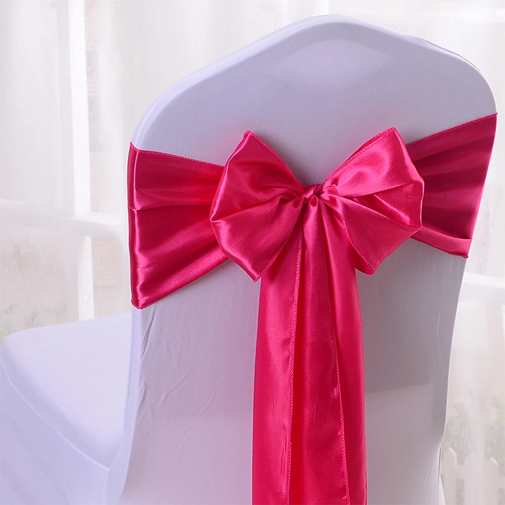 Wholesales 30PCS Fuchsia Satin Chair Bow Sashes Ribbon For Wedding