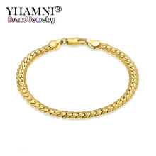 YHAMNI Роскошные ювелирные изделия из чистого золота браслеты 18 KLOGO цвета желтого золота 20 мм уникальная змеиная цепочка браслет для мужчин и женщин YS242