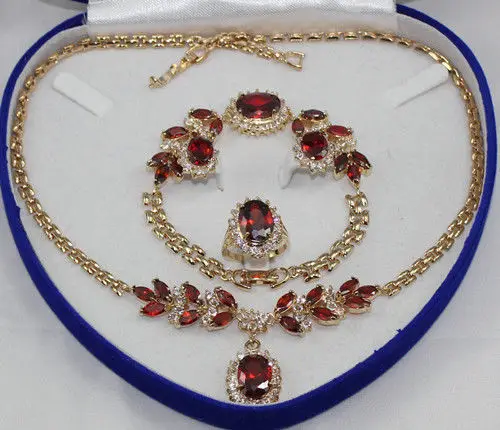 

Mother's Day Gifts true red ruby yellow gold Earring Bracelet Necklace Ring +bo