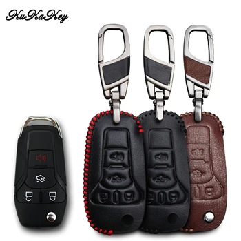 

Leather Car Key Cover with Key Holder For Ford Fusion Ranger Focus 2 3 KA Galaxy C S-Max Flip Folding Car Interior Accessories