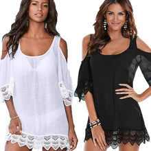 Женская пляжная одежда, пляжная одежда, накидка, кафтан, летнее платье-рубашка без бретелек, одежда для сна