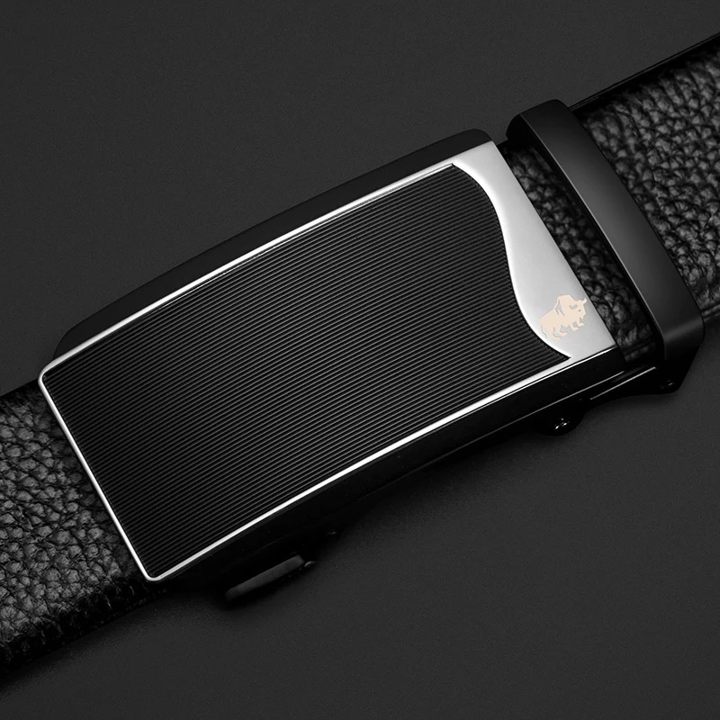 Cena BISON DENIM skórzany pasek męski luksusowy pasek z czarnym paskiem pasek z automatyczną klamrą dla mężczyzn oryginalna naturalna skóra bydlęca pasy N71482