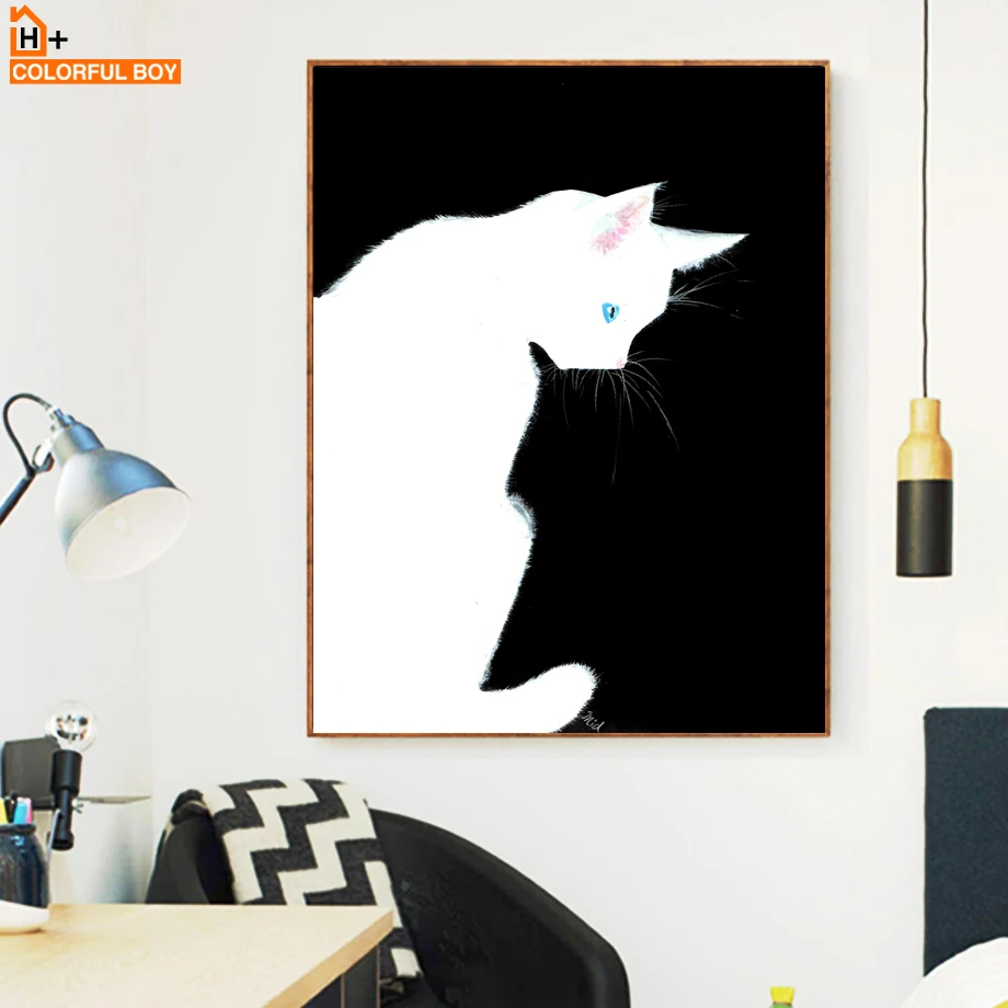 Black White Cat Wall Art Canvas Painting Nordic Posters And Prints