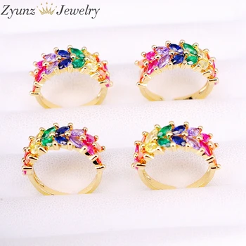 

5PCS, Gold Filled Crystal Top Quality Adjusable Rainbow Zirconia Trendy Party Colorful Charm Rings Pave CZ Setting Finger Ring