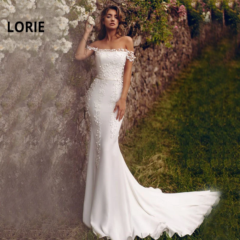 

LORIE Mermaid Wedding Dresses 2019 Off the Shoulder Boat Neck Appliqued Boho Bride Dress Princess Wedding Gown vestidos de noiva