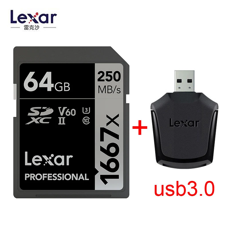 Lexar 1667x SD карта для чтения 250 МБ/с./с 64 Гб 128 ГБ 256 ГБ SDXC UHS-II U3 флэш-карта памяти для 3D 4K цифровой камеры оригинальная - Capacity: 64GB-USB3.0