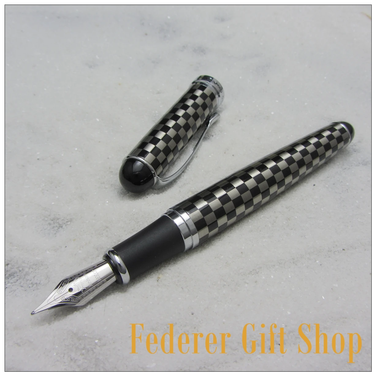 

Jinhao J750 Chessboard pattern Stainless Steel Fountain Pen metal Gift ink Pen 6 Color Optional