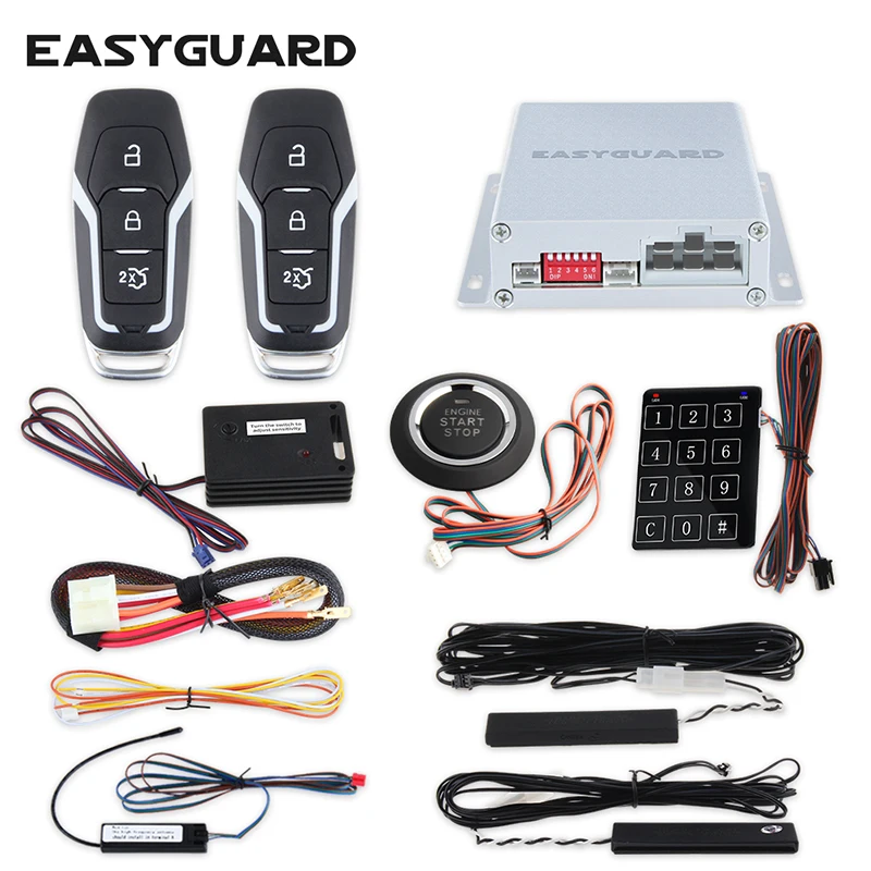 

EASYGUARD intelligent car alarm passive keyless entry remote engine starter stop push button password entry backup shock sensor