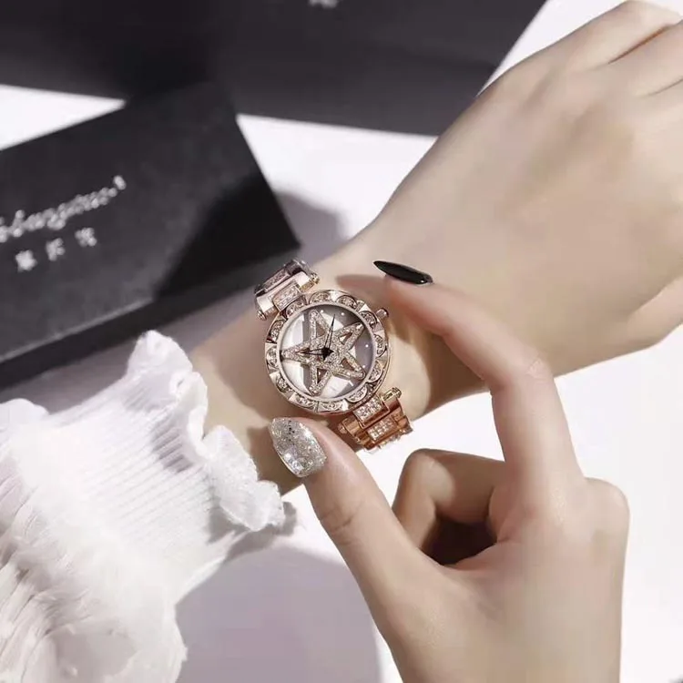 

The new fashion personality trend in 2019 runs watch female Pentagon steel belt student waterproof diamond quartz tide gauge