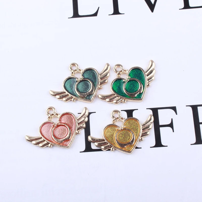 

4 Color Shiny Glitter Angel Wings Heart Pendant Charms DIY Accessories Personalized Handmade Necklace Keychains Earrings