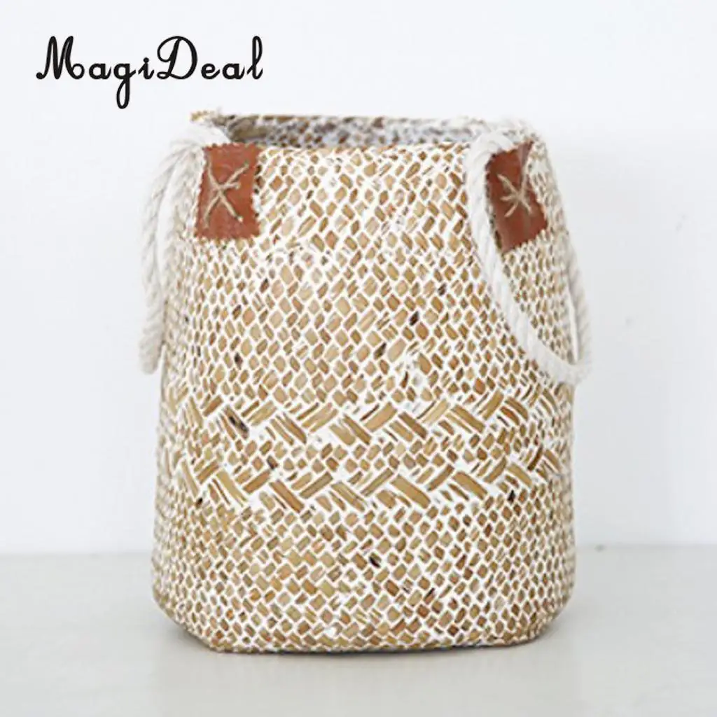 Hand Woven Storage Basket Garden Indoor Planter Pot Vase Holder Box Bin Case Storage Organizer Bag