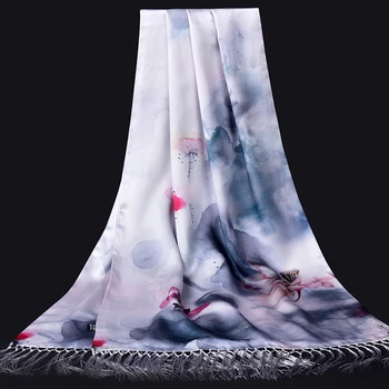 

Women Double Real Silk Scarf Luxury Brand Shawls Wraps Print Tassel Pure Natural Silk Scarves Headscarf For Ladies Foulard Femme