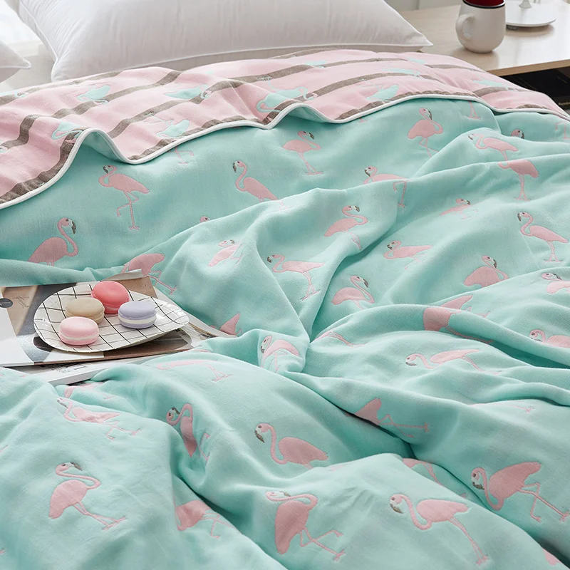 IDouillet Реверсивный 6 Слои хлопковая муслиновая Одеяло взрослых Фламинго ребенка пеленать Одеяло детская обниматься постельные принадлежности, одеяло, покрывало