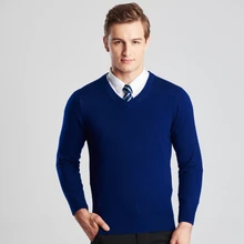 Осень Зима Новое поступление однотонные теплые свитера v-образный вырез шерстяной мужской свитер трикотажные кашемировые пуловеры