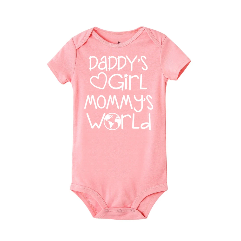 

Daddy's Girl Mommy's World Funny Baby Girl Pink bodysuit Newborn Infant Toddler Fashion bodysuit Jumpsuit Kids Clothes Outfit