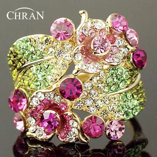 

Chran Brand Jewelry Rings Fashion Elegant Crystal Flower Engagement Rings for Women
