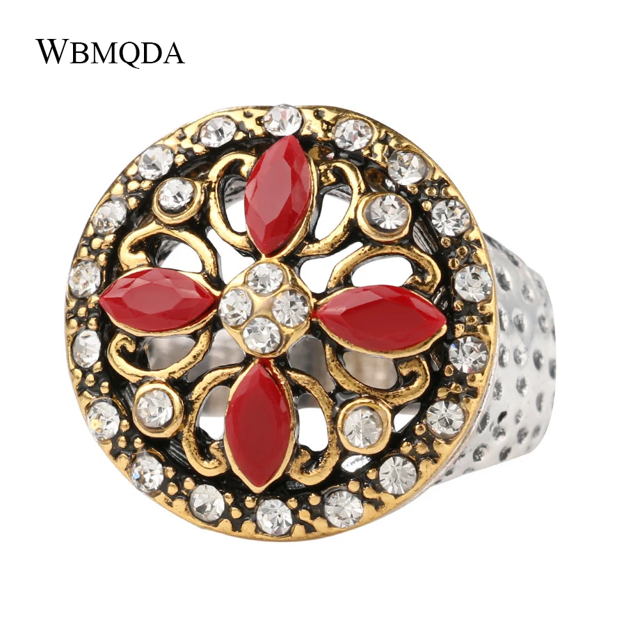 

2018 Fashion Lucky Clover Rings For Women Tibetan Alloy Color Gold Mosaic Resin Crystal Vintage Jewelry Weekend Deals