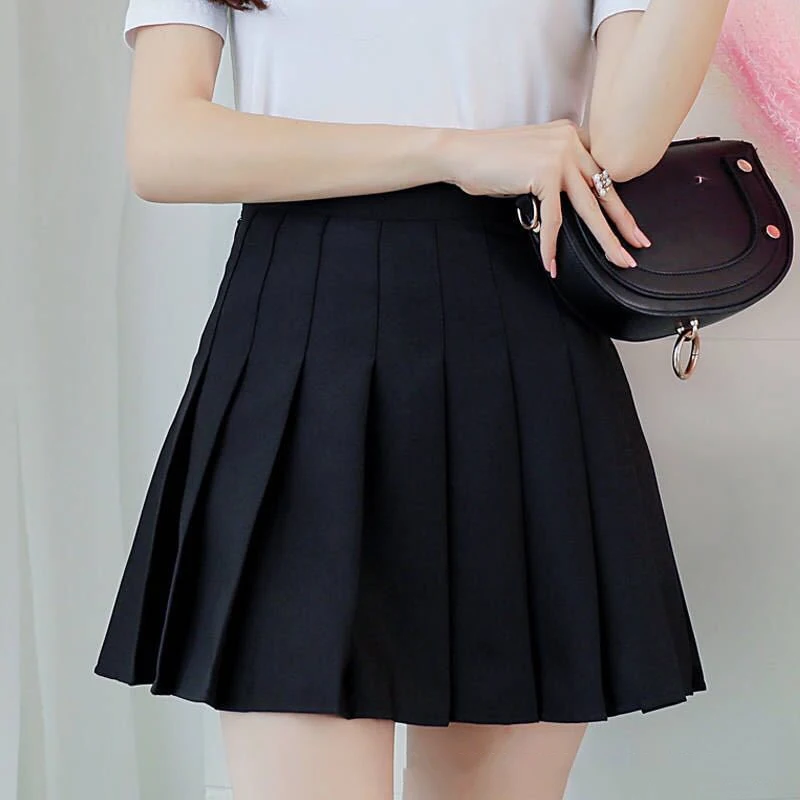 Горячая японская Корейская версия короткие юбки школьная Девушка плиссированные юбки по колено школьная форма косплей студента Jk Academy десять цветов 3XL - Цвет: Черный