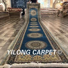 Yilong 2,8 'x16' ручной работы шелковые синие ковры бегуны декор для пола длинные ковры(S176A-2.8x16