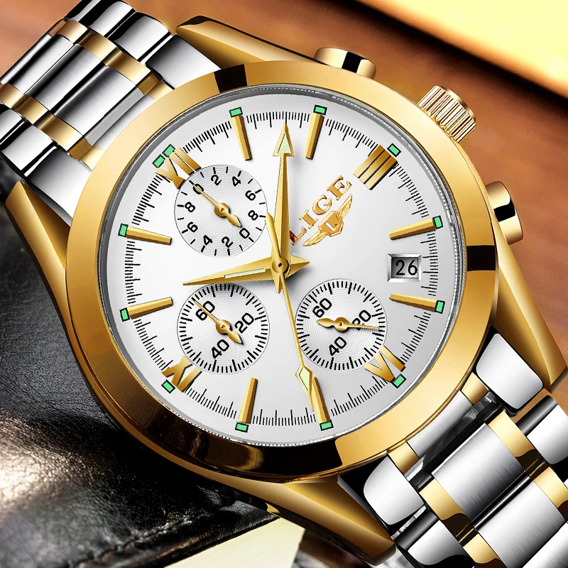 

LIGE Top Luxury Brand Fashion Watch Men Stainless Steel Quartz Sports Watches Mens Waterproof Military Clock Relogio Masculino