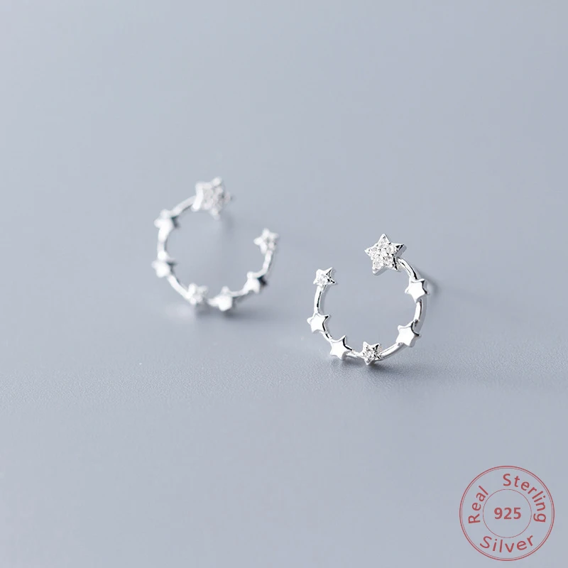 

2019 Fashion Star Moon Ear Stud S925 Sterling Silver Crystal Earrings For Woman Simple Friendship Girls Gift Jewelry