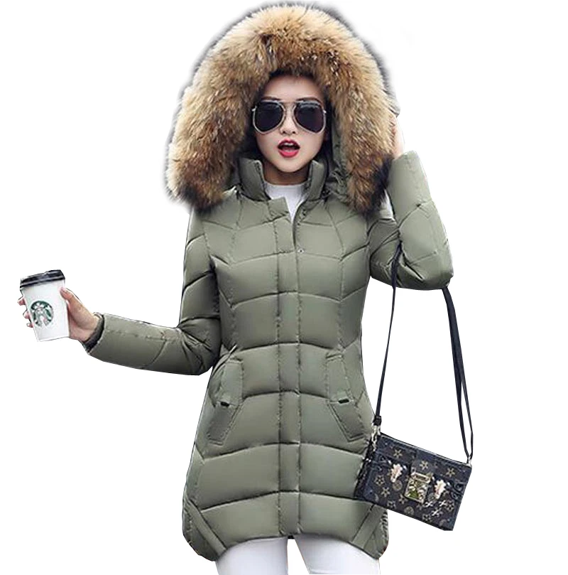 winter jacket coat women 2016 new women down cotton coat long hooded thick wadded parkas large faux fur collar outerwear kp0883