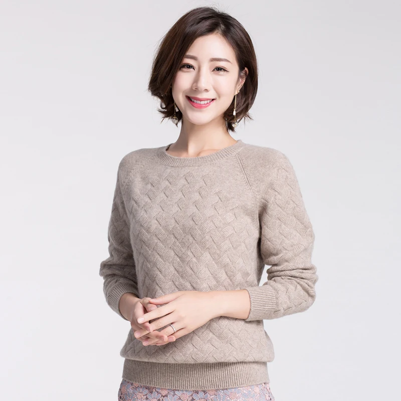 new 100% cashmere sweater female round collar argyle pattern soft pure pullover women long sleeve basic shirt | Женская одежда