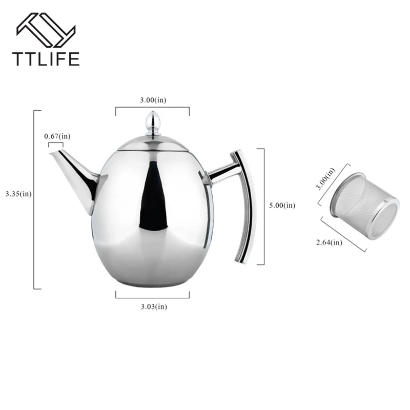 TTLIFE 1000 мл/1500 мл, прочный чайник, чайники для кофе, серебристый чайник для холодной воды, чайник с ситечком, кухонные чайные инструменты для дома