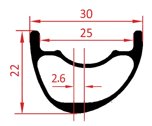 22mm x 30mm asymmetric carbon rims
