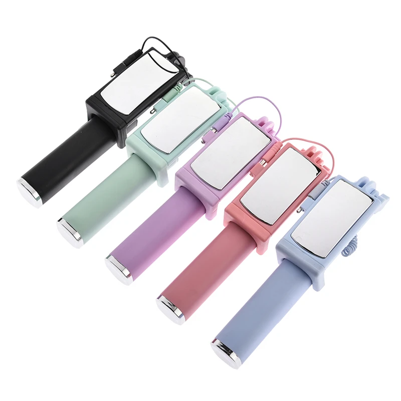 

Foldable Extendable Smartphone Selfie Stick with Mirror Universal Mini Wired Control for iPhone Samsung Galaxy S5 Perche Selfi