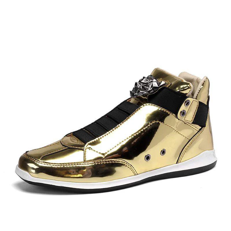 

Retro casual shoes men sneakers bright patent leather men shoes personality popular high-top nightclub stylist male sneakers
