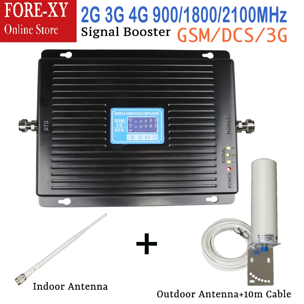 

2G 3G 4G GSM 900 3g WCDMA 2100 LTE 1800 dcs Tri Band Mobile Phone Signal Booster 65dB Gain Cell Phone Cellular Amplifier Sets