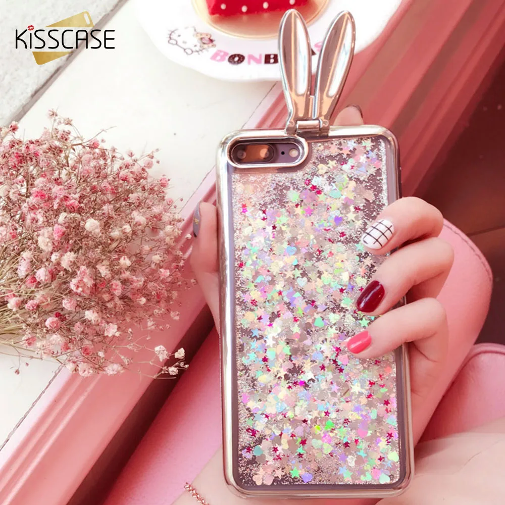 

KISSCASE For iPhone 8 X Case 3D Ear Glitter Quicksand TPU Phone Cases For iPhone 7 7 Plus 6 6s Girly Back Cover For iPhone 5s SE