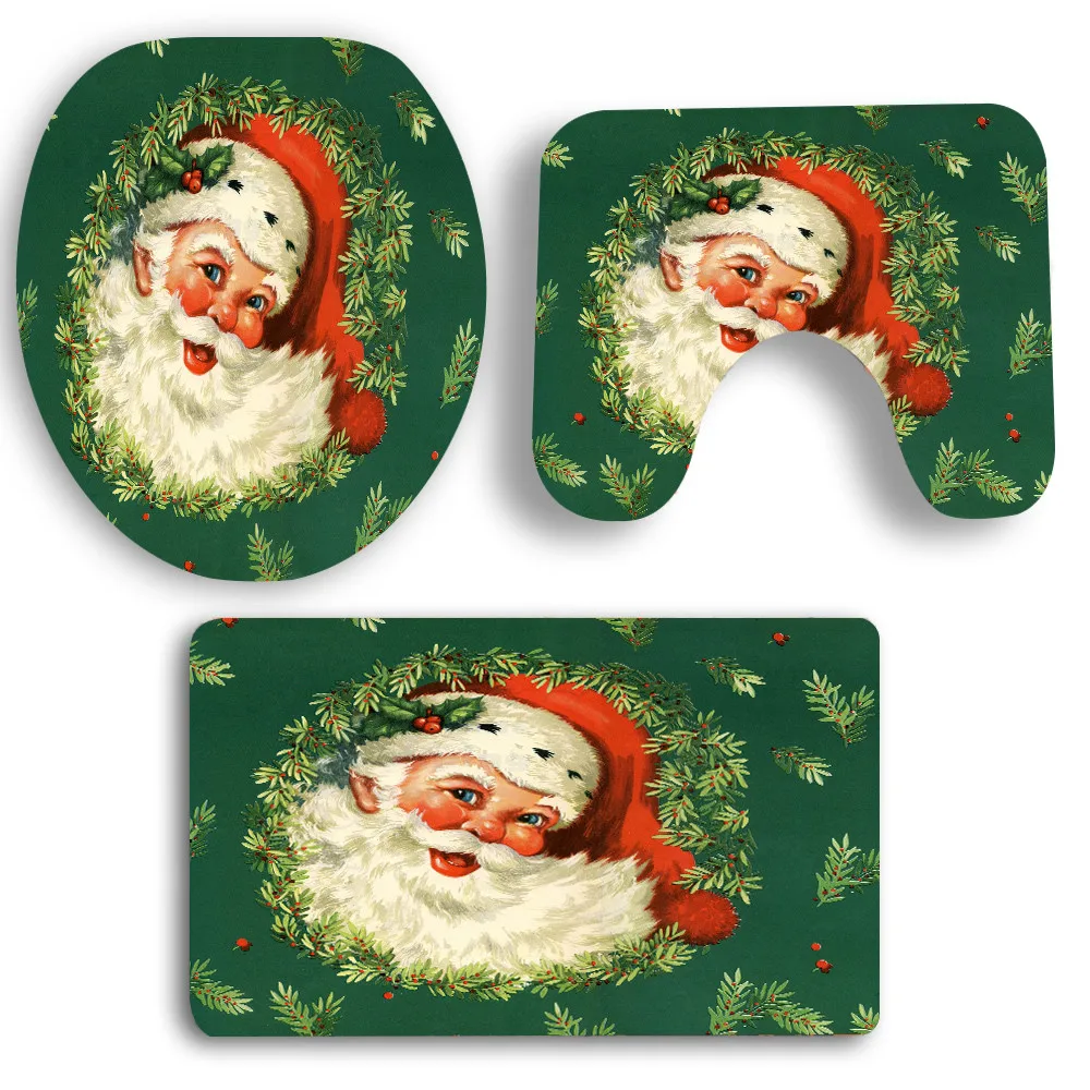 

New Flannel Bottom 3Pcs Bathroom Mat Set Christmas Pedestal Rug Cushion Toilet Seat Cover Bath Mat for Home Decoration Nove2