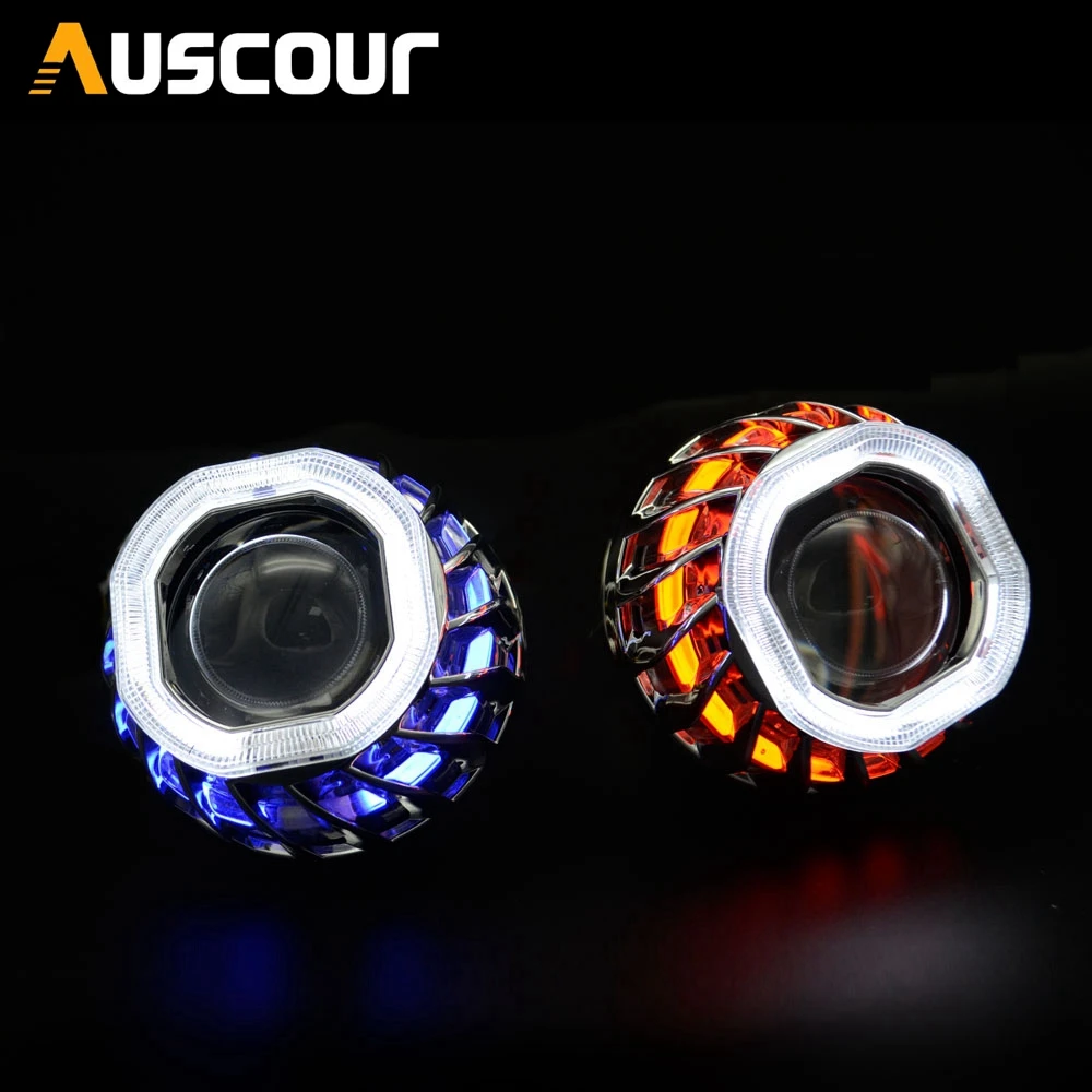 

2.5inch Bixenon projector lens dual led angel eyes DRL shrouds CCFL with inventer wst retrofit headlight h1 h4 h7 universal mask