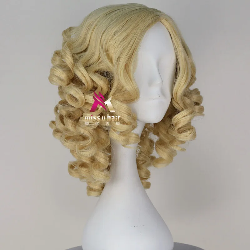 Волшебная крестная мамаша косплей парик Золушка Короткие вьющиеся светлые золотые синтетические волосы для взрослых